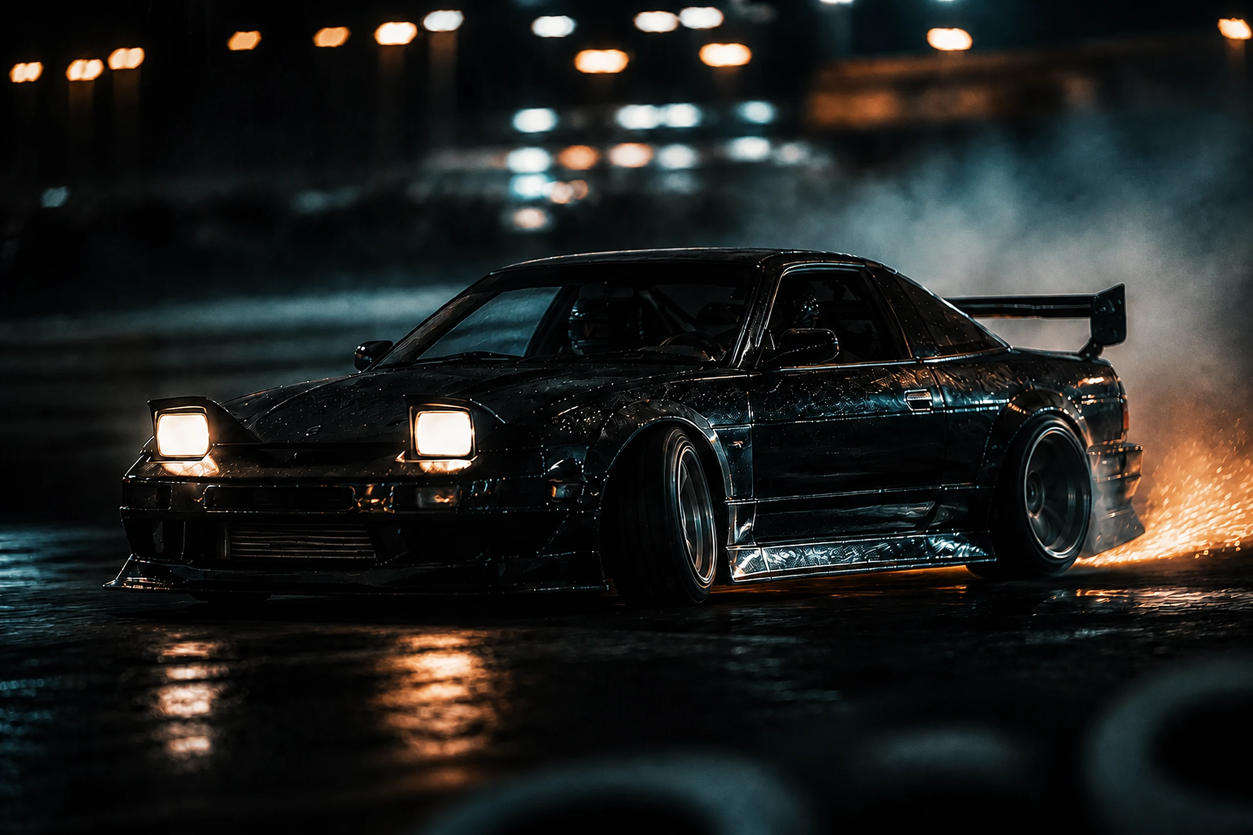 Drift entry, cinematic automotive photograph — photograph by QDowne
