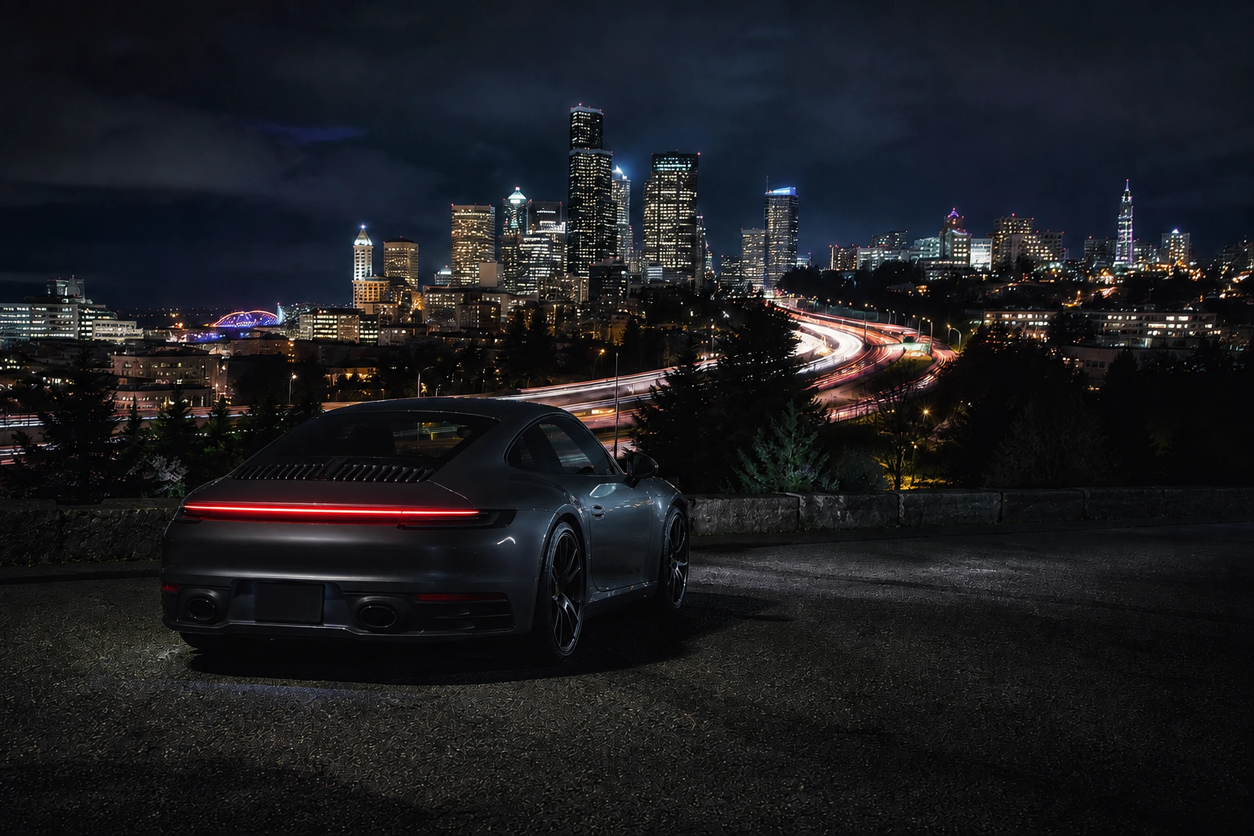Porsche night overlook — photograph by QDowne