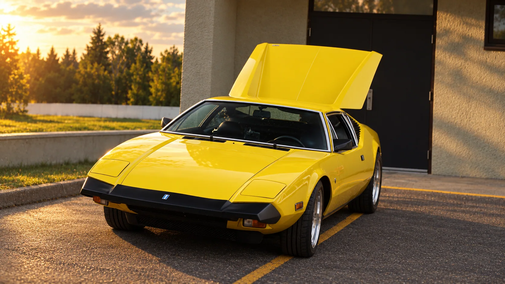 Yellow sports car at a Dalhousie car meet in Calgary — photograph by QDowne